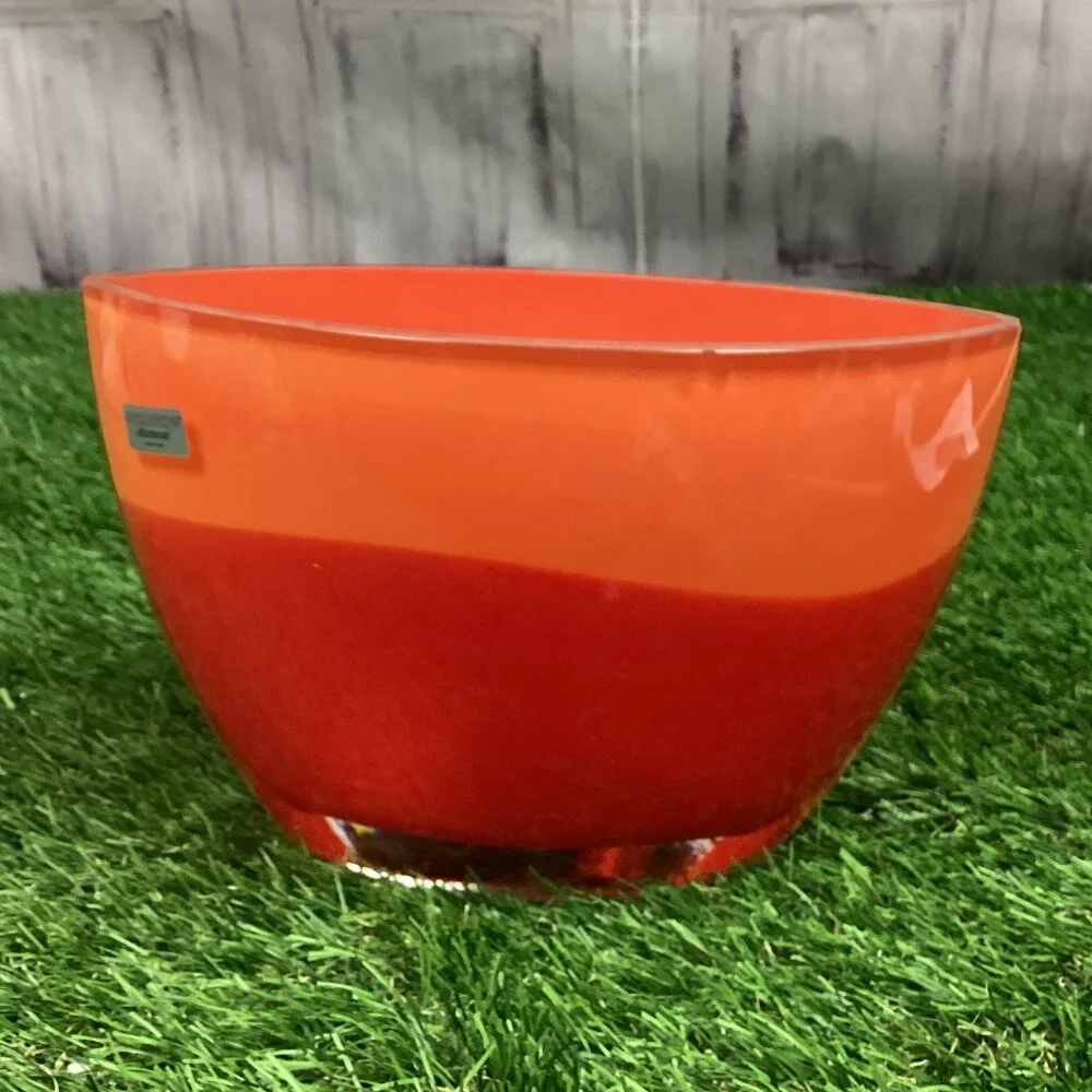 Waterford Evolution Orange Red Stripe Oval Modern Glass Vase